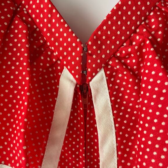 🔥Vintage 80s Swiss Polkadots Striped Ruffled Overlay Full Skirt Dopamine Dress - Picture 10 of 17